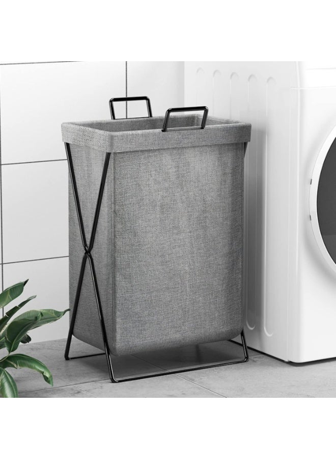 FUOE Foldable Laundry Basket with Stainless Steel Frame, 50L Collapsible Waterproof Laundry Basket, Laundry Hamper Bag Washing Bin Clothes Bag Organizer Storage Basket Hamper for Clothes Toys (Dark Grey) - Image 1